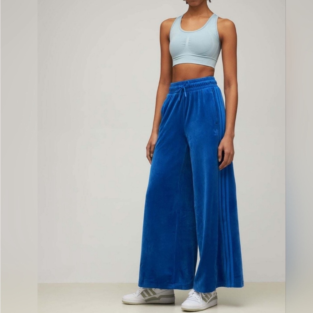 Adidas JEREMY SCOTT VELOUR TRACK PANTs Women M Wide Leg firebird Blue